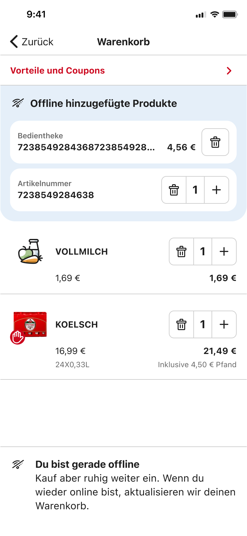 In addition to the identifying numeric codes, the type of product is displayed for easier recognition.