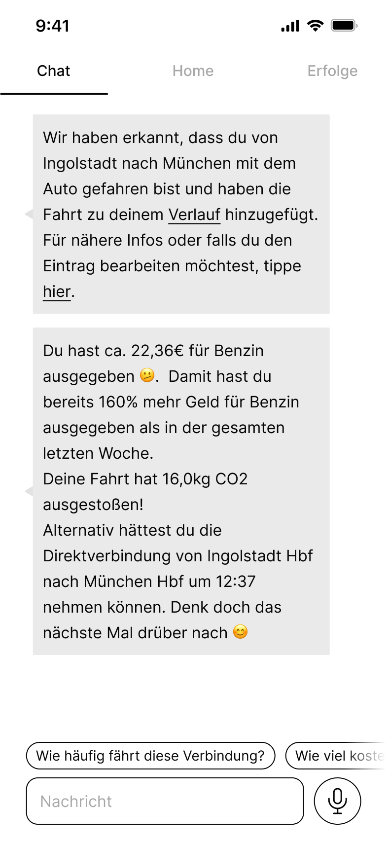A conversation with the app's mobility assistant